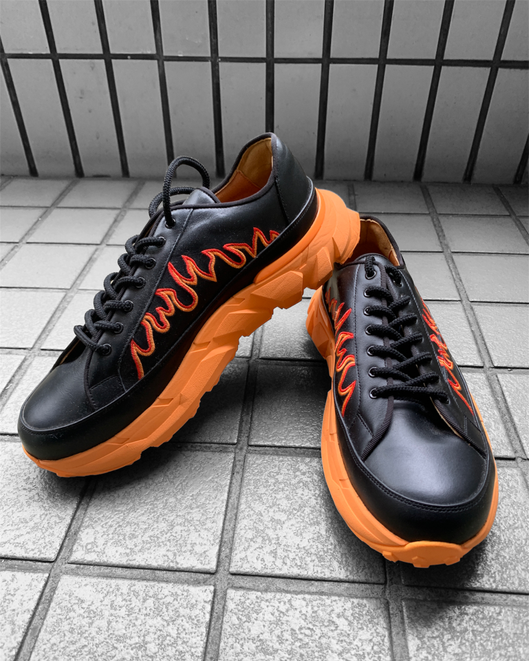 新春SALE TENDER PERSON(テンダーパーソン) FLAME EMBROIDERY SHOES (BLACK×ORANGE)