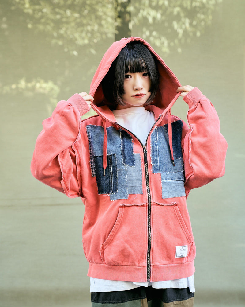 [2025新春limited]U-BY EFFECTEN(ユーバイ エフェクテン) ×muku by SAICA denim patchwork hoodie type1