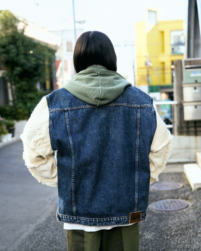 [2025新春limited]U-BY EFFECTEN(ユーバイ エフェクテン) ×muku by SAICA patchwork knit switching denim jacket type3