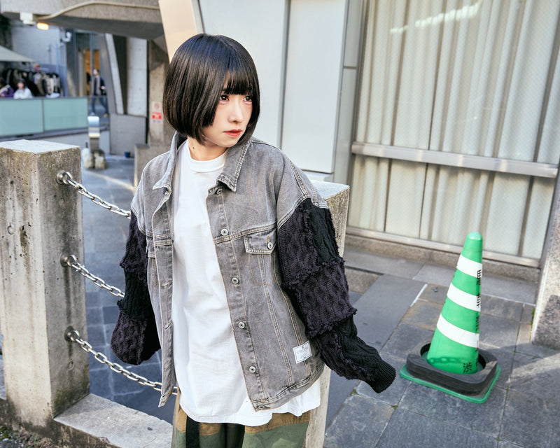 [2025新春limited]U-BY EFFECTEN(ユーバイ エフェクテン) ×muku by SAICA patchwork knit switching denim jacket type4