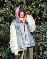 [2025新春limited]U-BY EFFECTEN(ユーバイ エフェクテン) ×muku by SAICA patchwork knit switching denim jacket type2