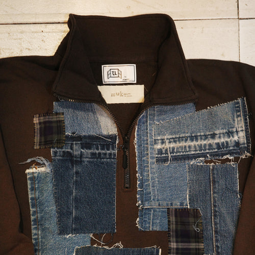 [2025新春limited]U-BY EFFECTEN(ユーバイ エフェクテン) ×muku by SAICA denim patchwork half zip sweat type2