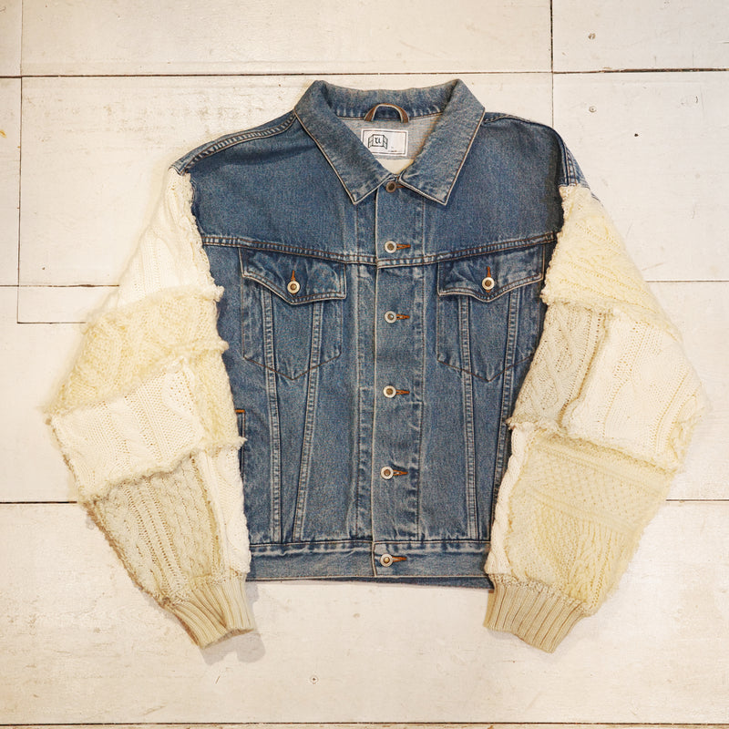 [2025新春limited]U-BY EFFECTEN(ユーバイ エフェクテン) ×muku by SAICA patchwork knit switching denim jacket type1