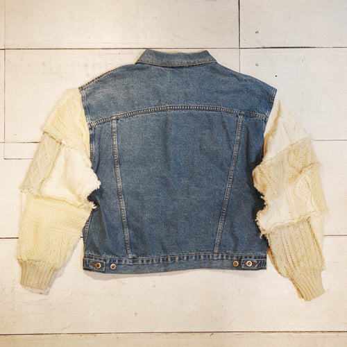 [2025新春limited]U-BY EFFECTEN(ユーバイ エフェクテン) ×muku by SAICA patchwork knit switching denim jacket type1