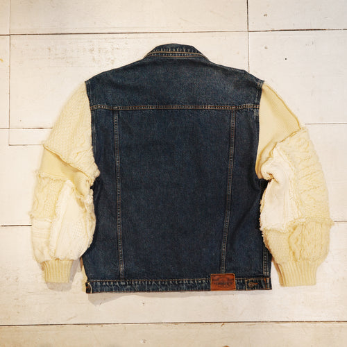 [2025新春limited]U-BY EFFECTEN(ユーバイ エフェクテン) ×muku by SAICA patchwork knit switching denim jacket type3