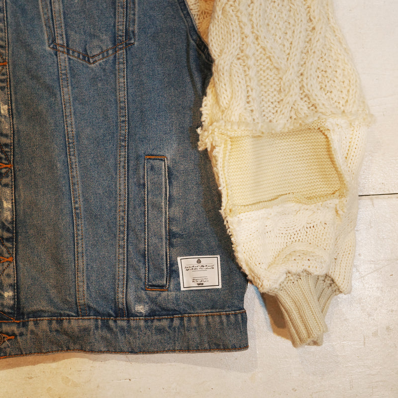 [2025新春limited]U-BY EFFECTEN(ユーバイ エフェクテン) ×muku by SAICA patchwork knit switching denim jacket type2