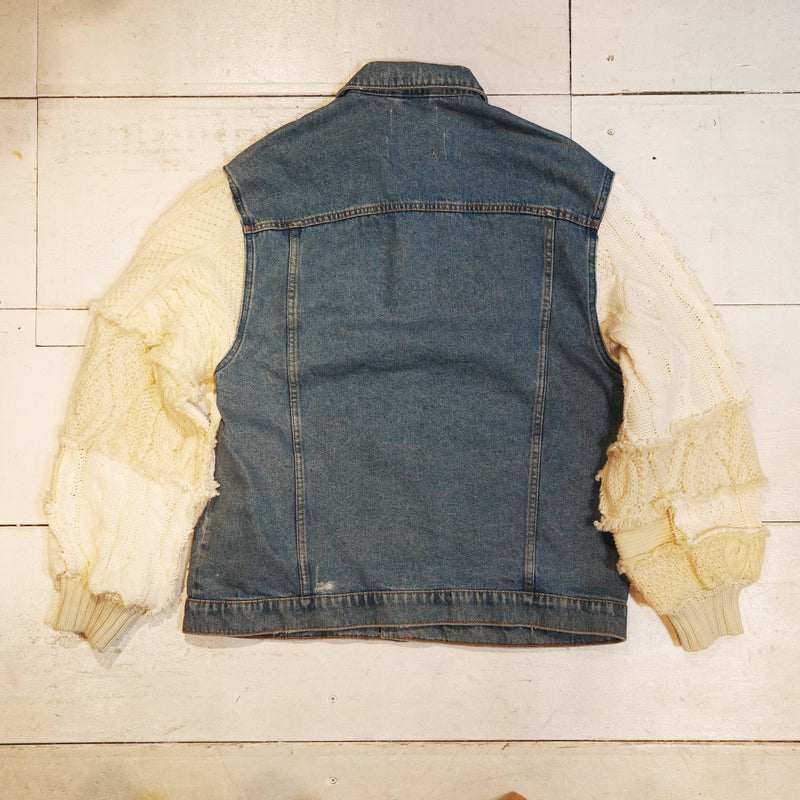 [2025新春limited]U-BY EFFECTEN(ユーバイ エフェクテン) ×muku by SAICA patchwork knit switching denim jacket type2