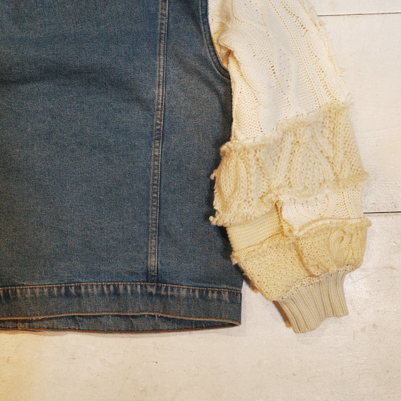 [2025新春limited]U-BY EFFECTEN(ユーバイ エフェクテン) ×muku by SAICA patchwork knit switching denim jacket type2