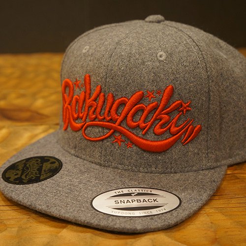 RAKUGAKI Melton Wool Main Logo SnapBack Cap Heather Grey x Red