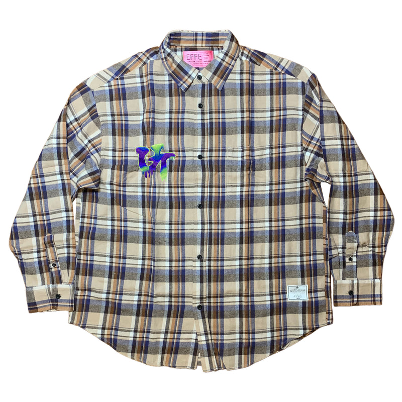 [22aw予約商品] shishumania × EFFECTEN / Embroidery flannel check shirt